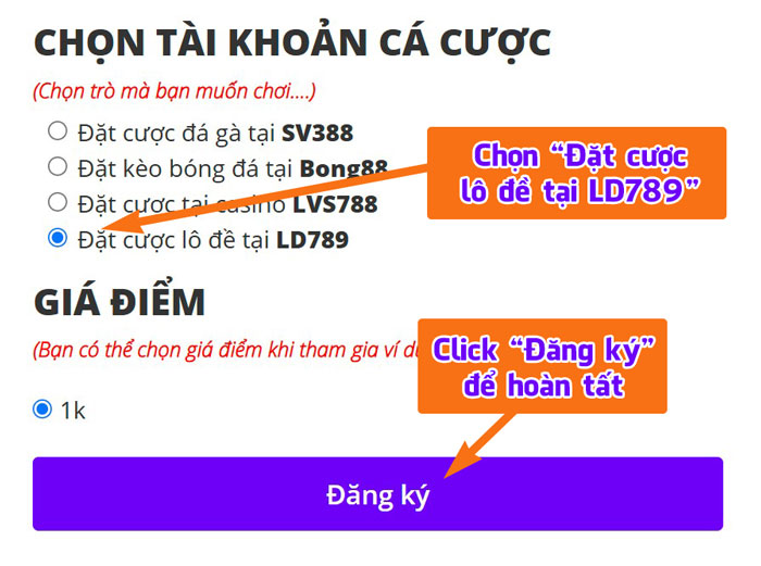 Chọn tài khoản LD789
