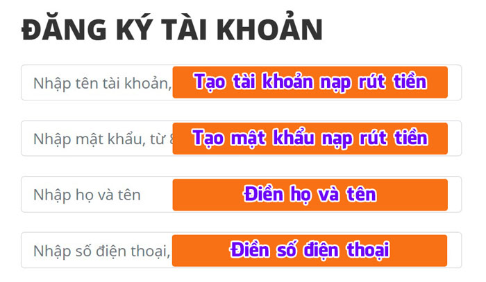 Tạo tài khoản nạp rút tiền