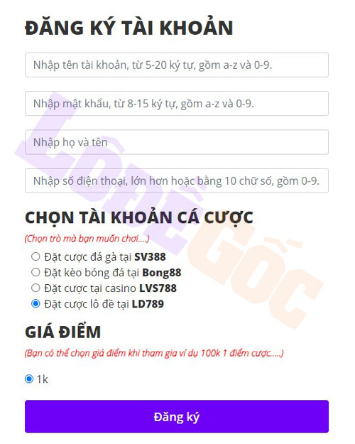 Đăng ký tài khoản LD789